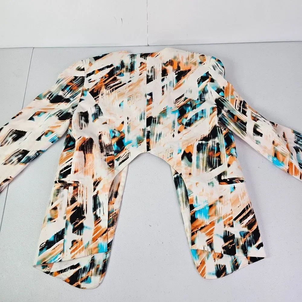 Akira Chicago Women's M Multicolor Black Label Long Sleeve Lined Colorful Blazer - Picture 11 of 11